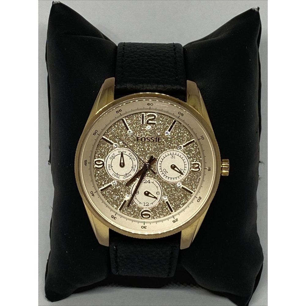 Fossil BQ3167 Women's Black Leather Analog Crystal